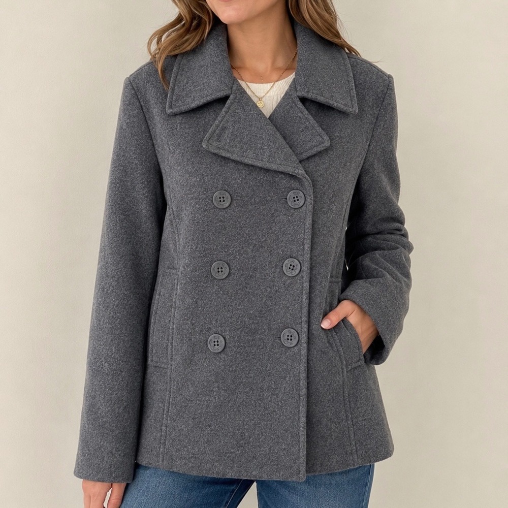 American Eagle Outfitters Gray Wool Blend Peacoat Jacket Women's L DBL Breasted